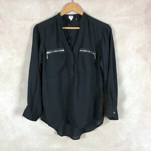 UNIQ Zip-Pocket Half-Placket Hi-Low Blouse NEW SMALL